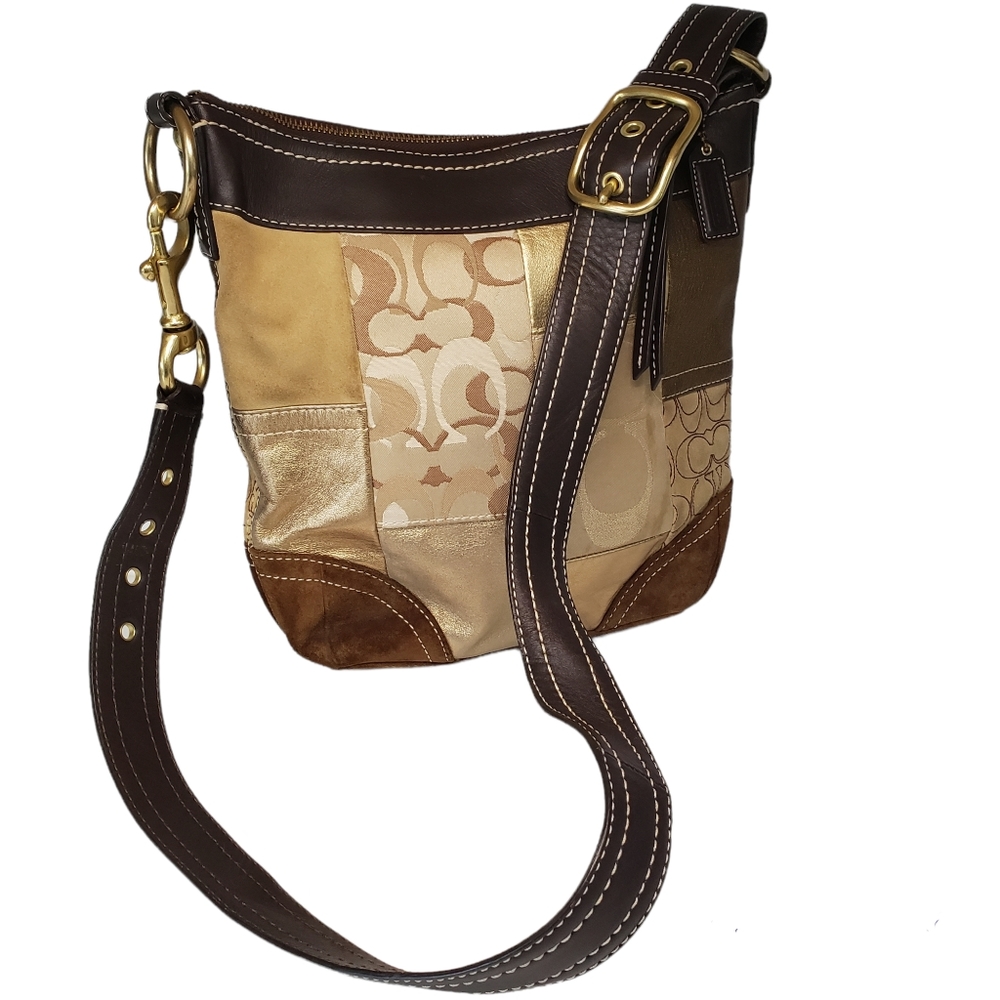 Coach Leather Suede Crossbody Signature Patchwork Tote Bag